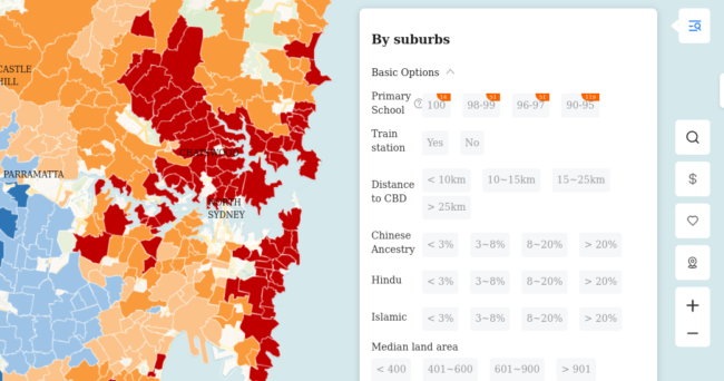 HomeOn research tool with suburb map of Sydney and best regions for property investment.